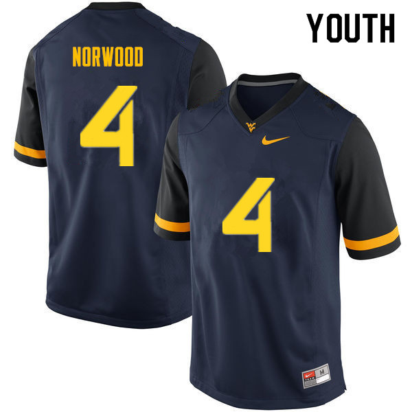 Youth #4 Josh Norwood West Virginia Mountaineers College Football Jerseys Sale-Navy - Click Image to Close